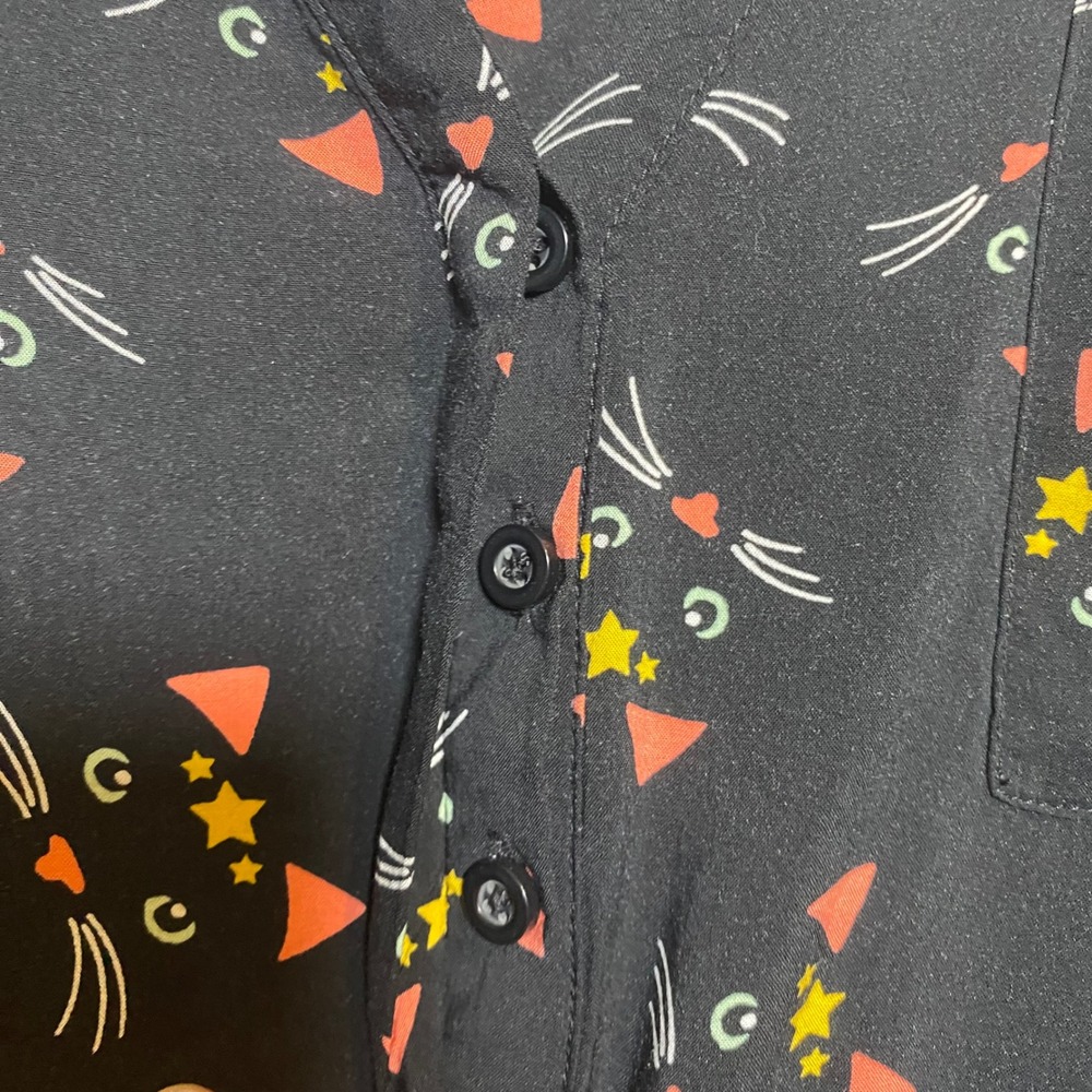 Torrid Black Babydoll‎ Sleeveless Black Blouse Womens 3 Cat Whimsical Novelty - Picture 8 of 11